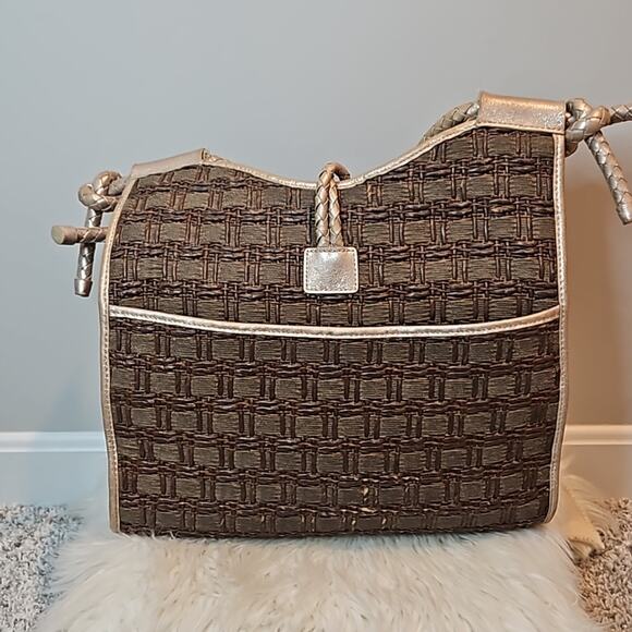 Elaine Turner Sophie Vertical Moroccan Espresso Brown Woven Handbag Large Tote - Picture 7 of 12